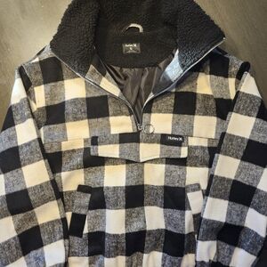 Hurley Black and Cream Plaid Pullover